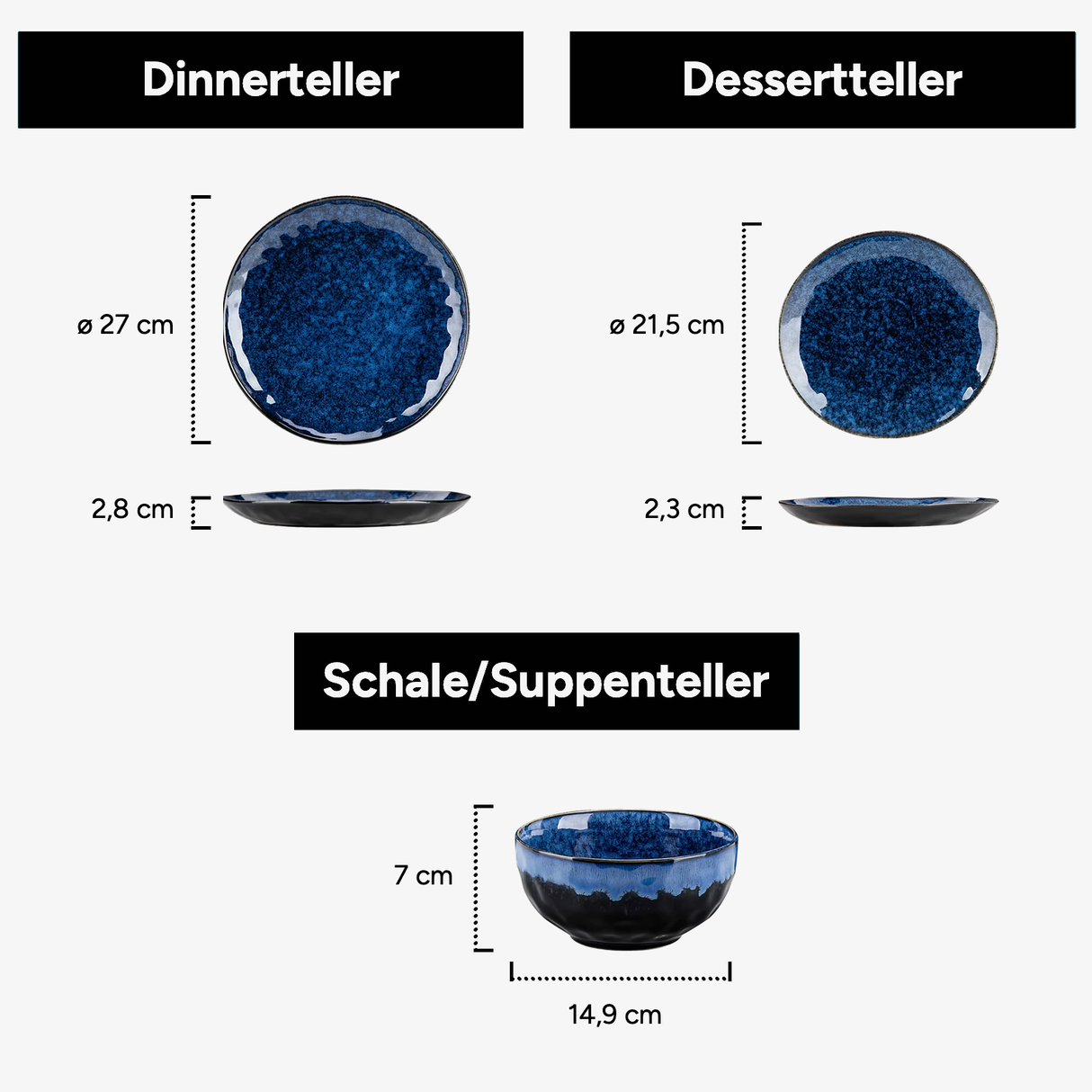 Geschirr-Set Blue Lagoon | 12-24 Teile für 4-8 Personen