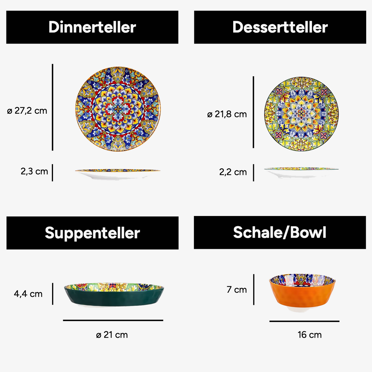 Geschirr-Set Mandala | 12-48 Teile für 4-12 Personen