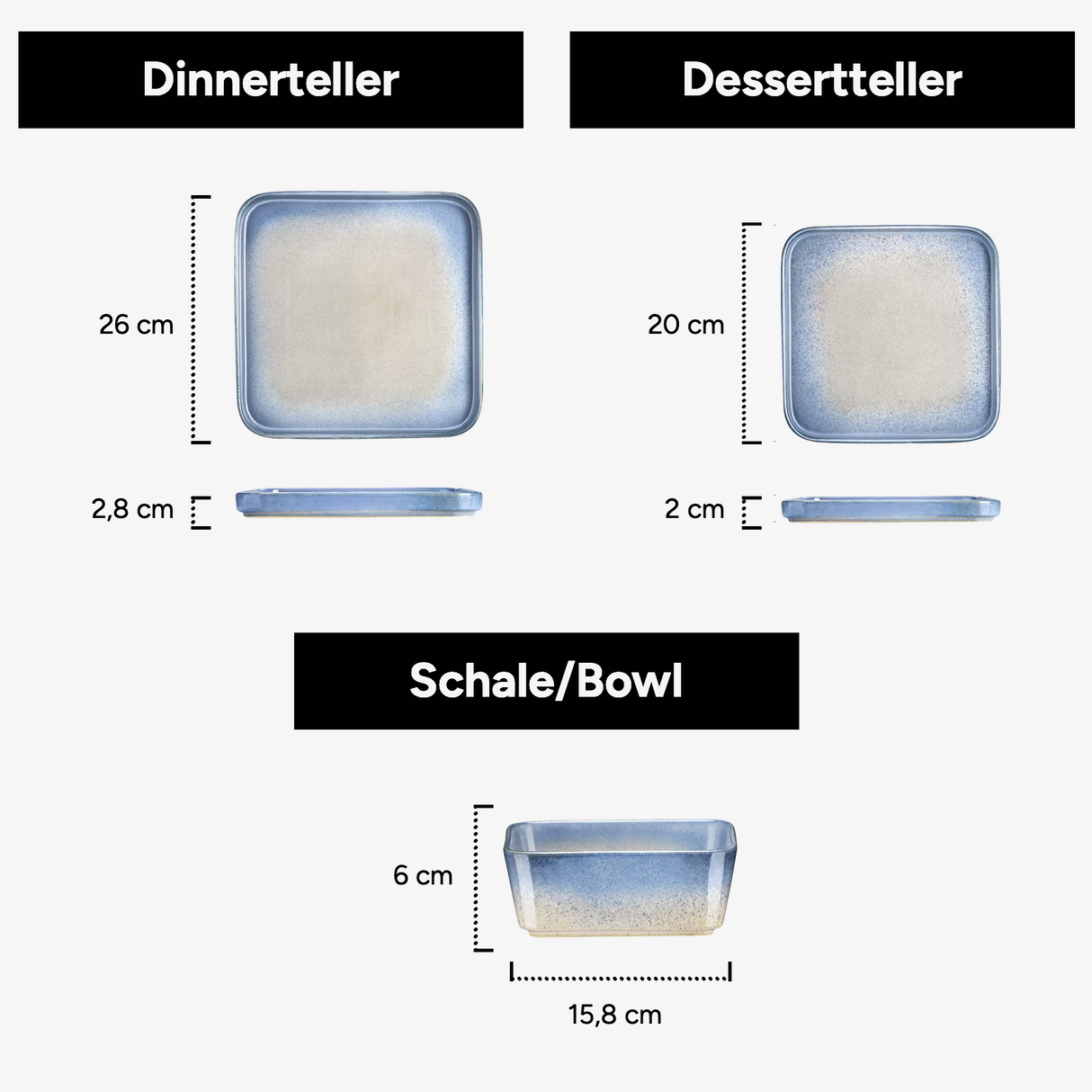 Geschirr-Set Square | 12-24 Teile für 4-8 Personen