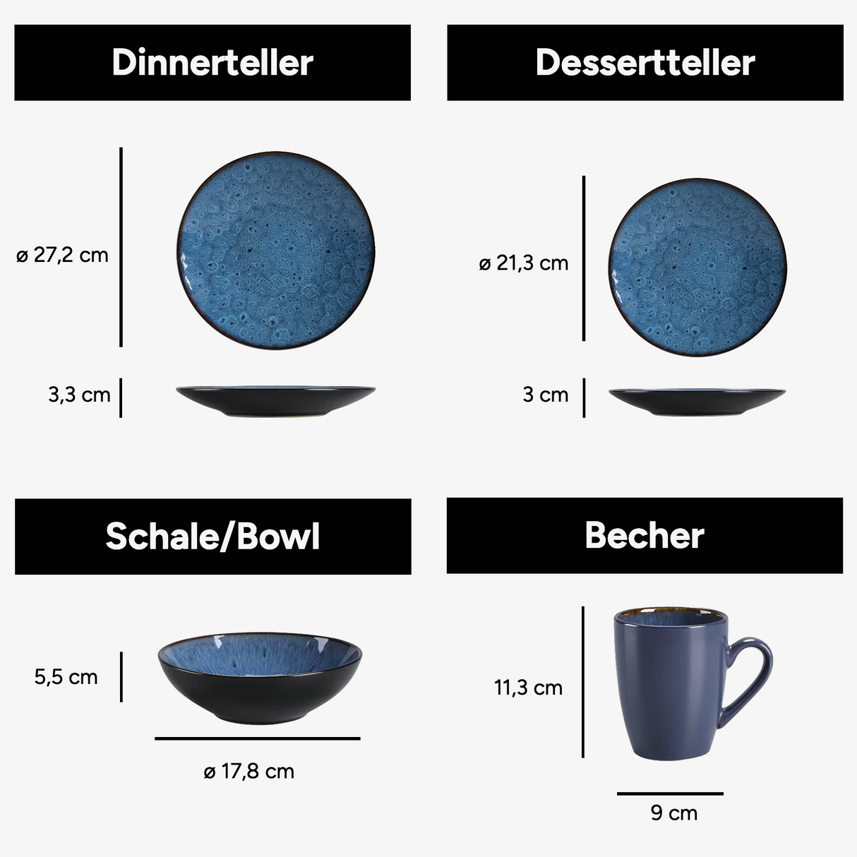 Geschirr-Set Bubble Cups | 16-48 Teile für 4-12 Personen
