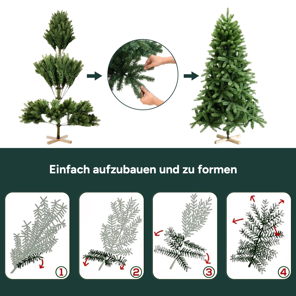 Künstlicher Weihnachtsbaum Premium | mit LED Beleuchtung & Holzständer