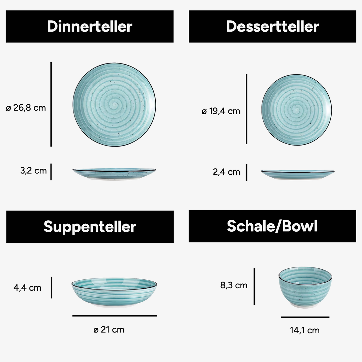 Geschirr-Set Spiral | 24-48 Teile für 6-12 Personen