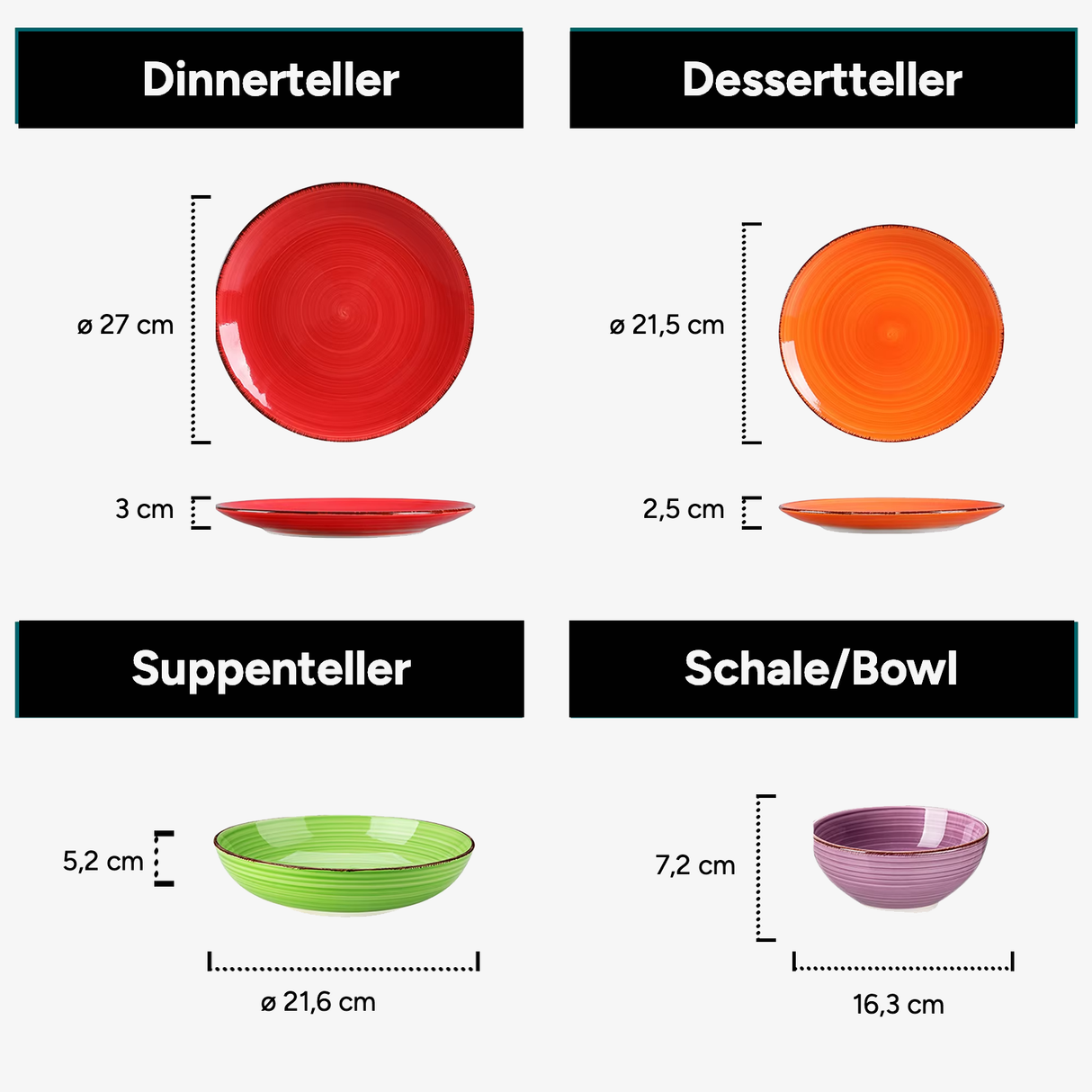 Geschirr-Set Bonita Color | 12-48 Teile für 4-12 Personen
