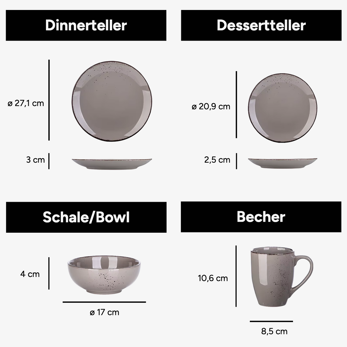 Geschirr-Set Gris | 16-32 Teile für 4-8 Personen