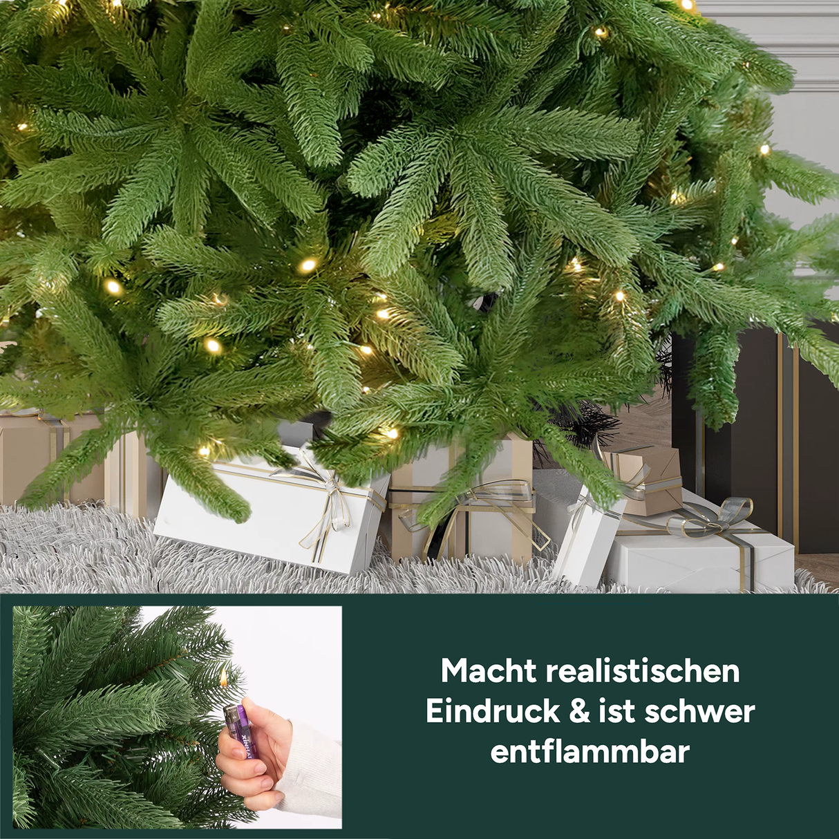 Künstlicher Weihnachtsbaum Premium | mit LED Beleuchtung & Holzständer