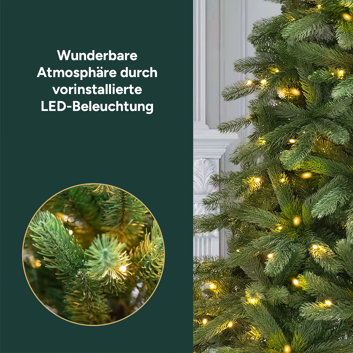 Künstlicher Weihnachtsbaum Premium | mit LED Beleuchtung & Holzständer