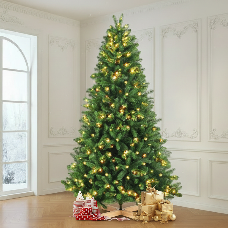 Künstlicher Weihnachtsbaum Premium | mit LED Beleuchtung & Holzständer